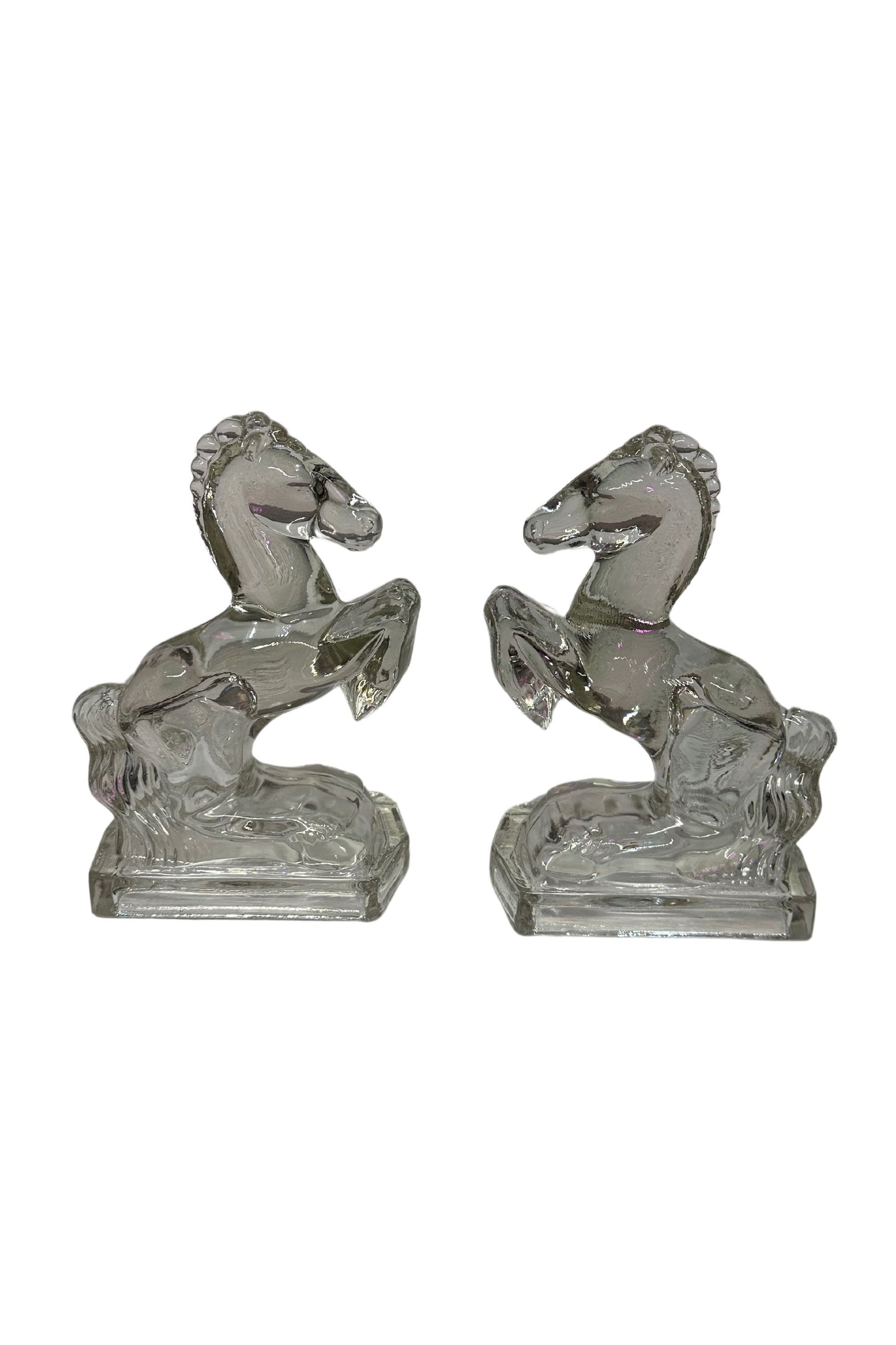 Vintage Glass 1940s Horse Bookends