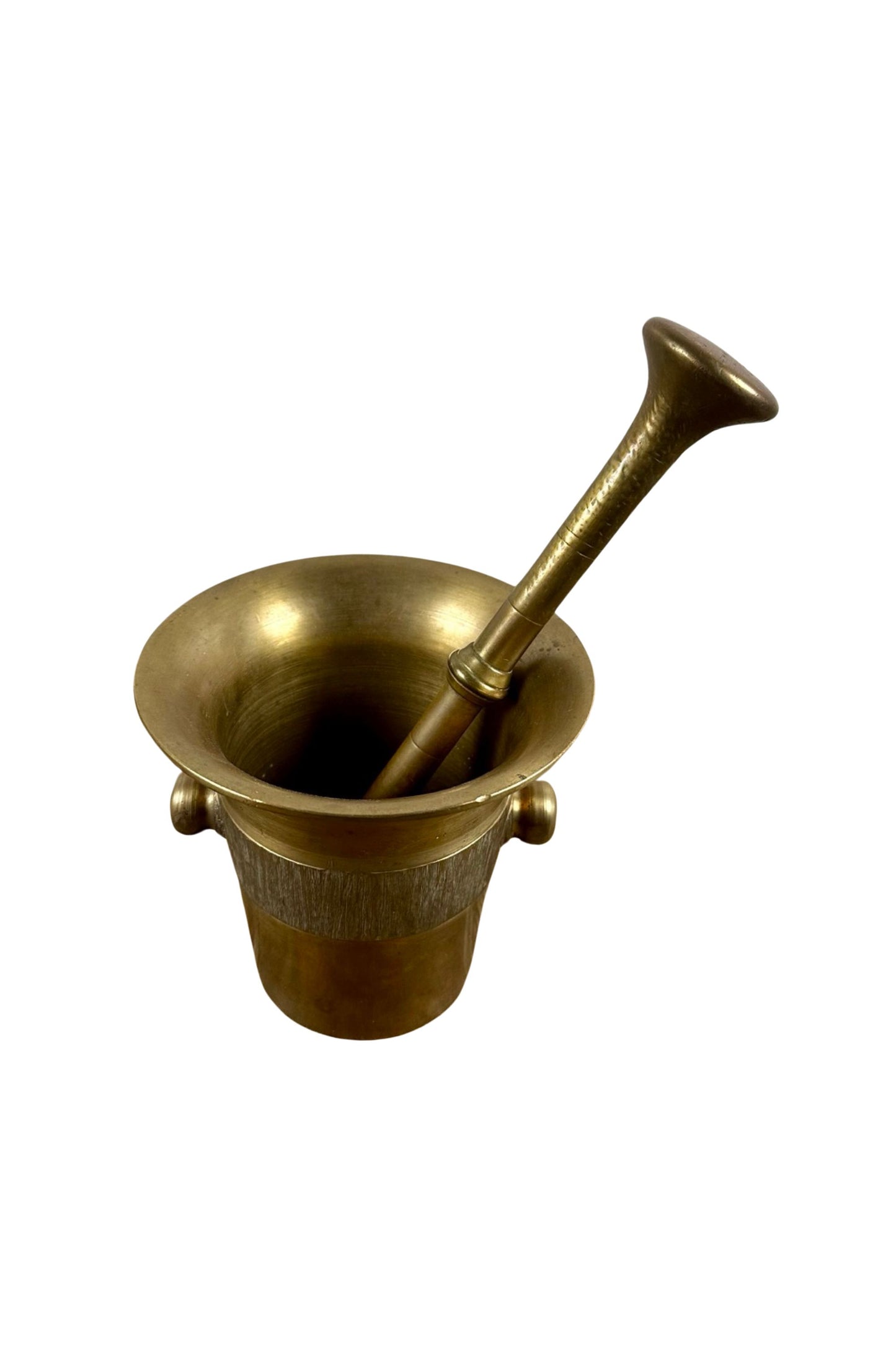 Vintage Brass Mortar and Pestle with Etched Band Design