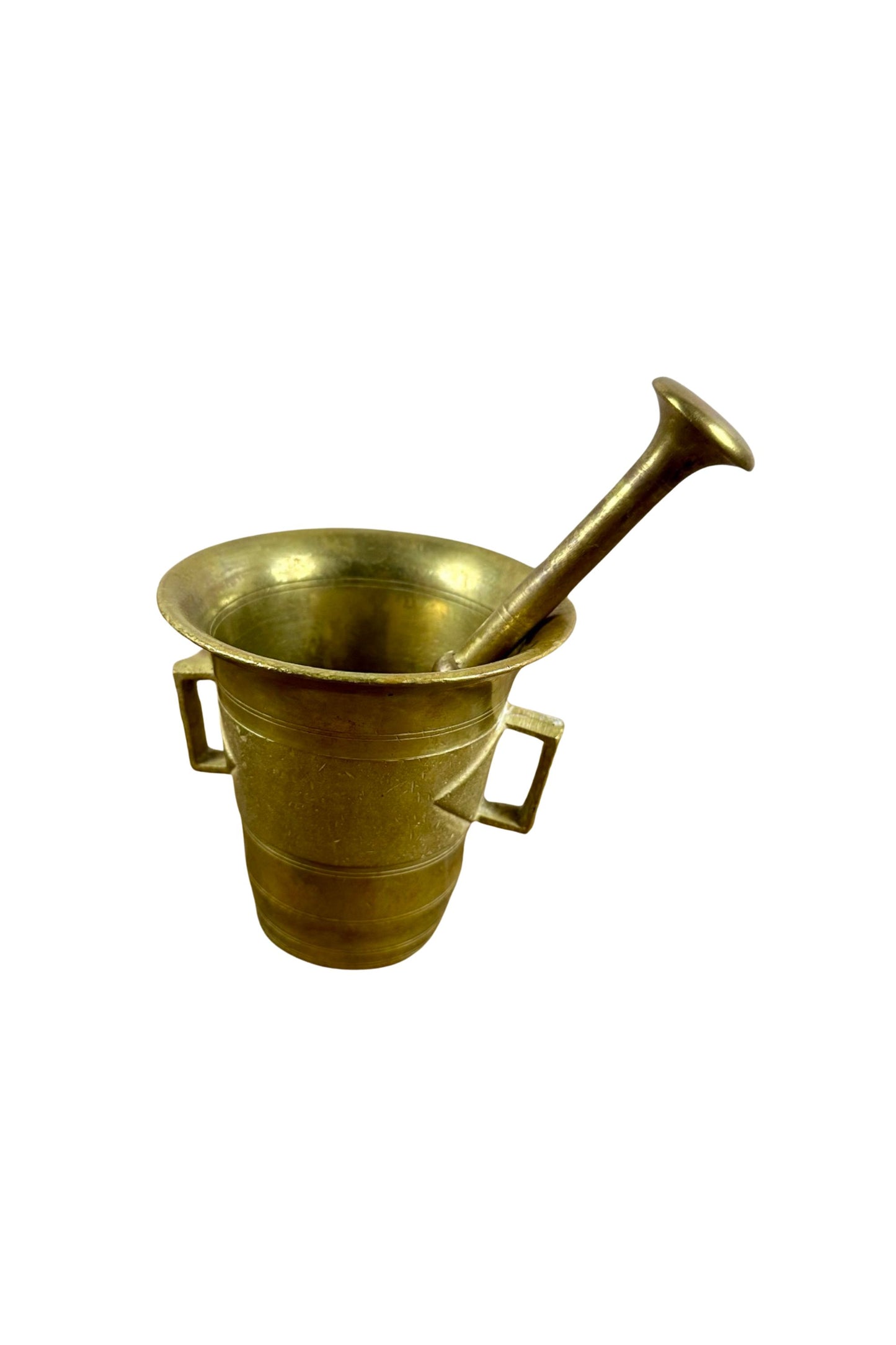 Vintage Brass Mortar and Pestle with Side Dart Design