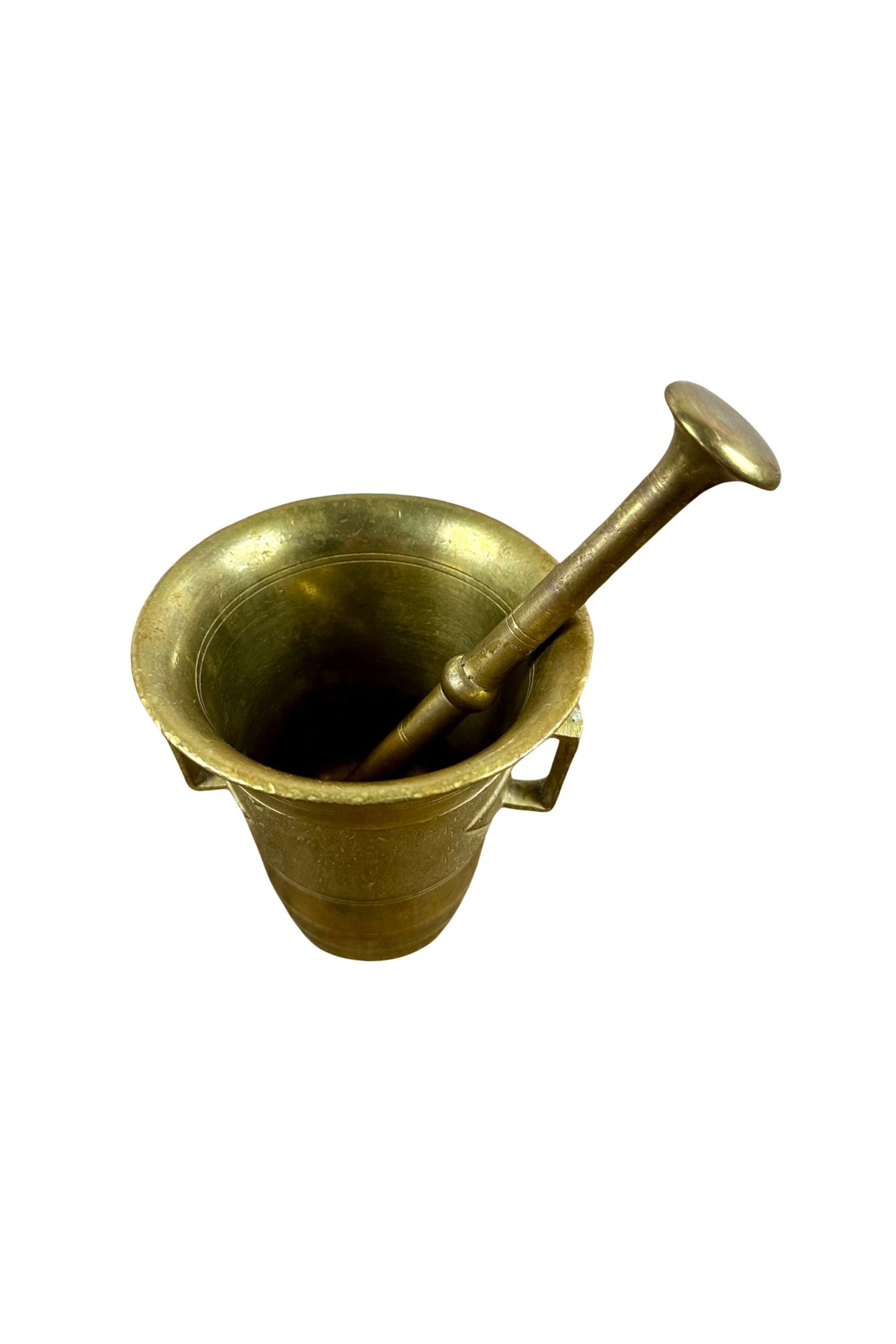 Vintage Brass Mortar and Pestle with Side Dart Design