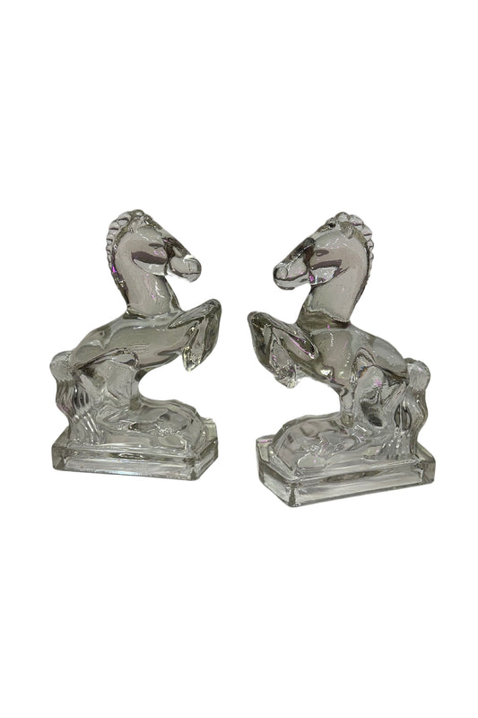Vintage Glass 1940s Horse Bookends