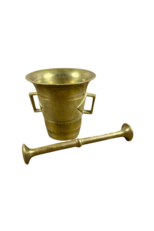 Vintage Brass Mortar and Pestle with Side Dart Design