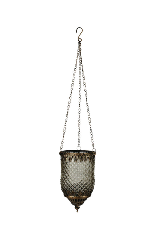 Lattice Smoke Glass Hanging Lantern - 13" Chain