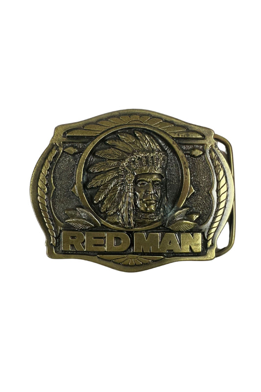 Vintage 1988 Red Man Tobacco Belt Buckle – Solid Brass Americana Collectible