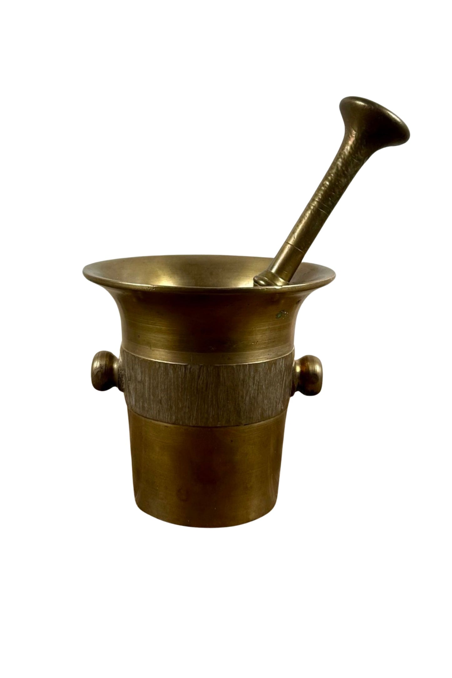Vintage Brass Mortar and Pestle with Etched Band Design