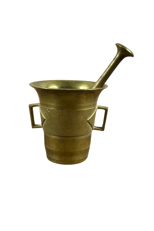 Vintage Brass Mortar and Pestle with Side Dart Design
